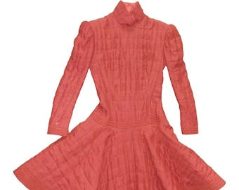 Vintage 1980s, ANGELO TARLAZZI* orange linen and cotton dress, M, vintage dress, Paris, woman 80s vintage clothing, long quilted dress