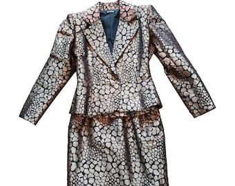 Traje de falda y chaqueta de seda dorada GIVENCHY* vintage de los años 80, talla XS, chaqueta de lujo para mujer, Alta Costura parisina, Francia, blazer de lujo, estilo chic, traje de los años 80