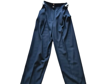 Vintage 1990s, CLAUDE MONTANA* pantalon femme laine noir, XS, vêtements femme luxe, pantalons femme hiver, style minimaliste 90s, France