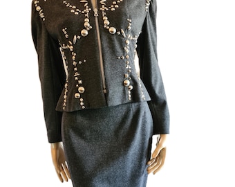 Vintage anni '90, tailleur gonna in lana grigia ANGELO TARLAZZI*, taglia S, tailleur vintage anni '90, Parigi, Francia, completo couture vintage, moda invernale