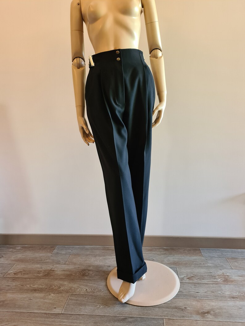 Vintage 1990s, CLAUDE MONTANA black wool pants, XS, luxury woman clothing, winter pants, warm trousers, wide wool trousers, Paris, France image 6