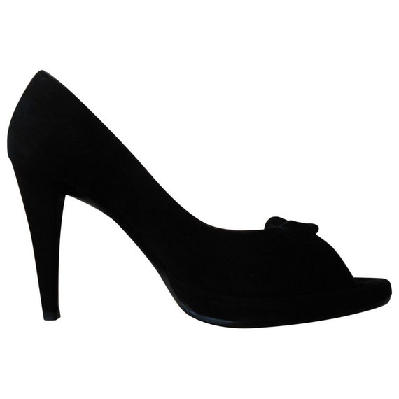 Vintage 1990s Sergio Rossi Black Leather Pumps 38.5 EU Chic Woman Shoes Black Suede Pumps Paris France 90s Retro Sandals Etsy