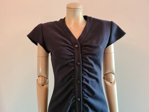 Vintage 1980s, VALENTINO* navy blue wool dress, X… - image 9