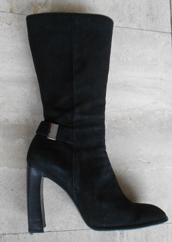 Vintage 1990s, GUCCI* black velvet leather boots,… - image 7
