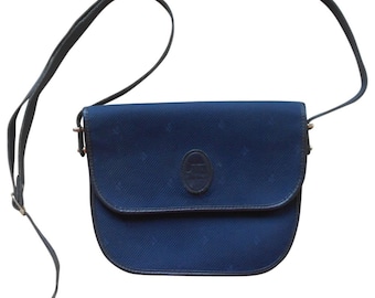 Vintage 1960s, JACQUES ESTEREL* navy blue canvas and leather handbag, woman shoulder bag, Paris, made in France, vintage luxury accessories