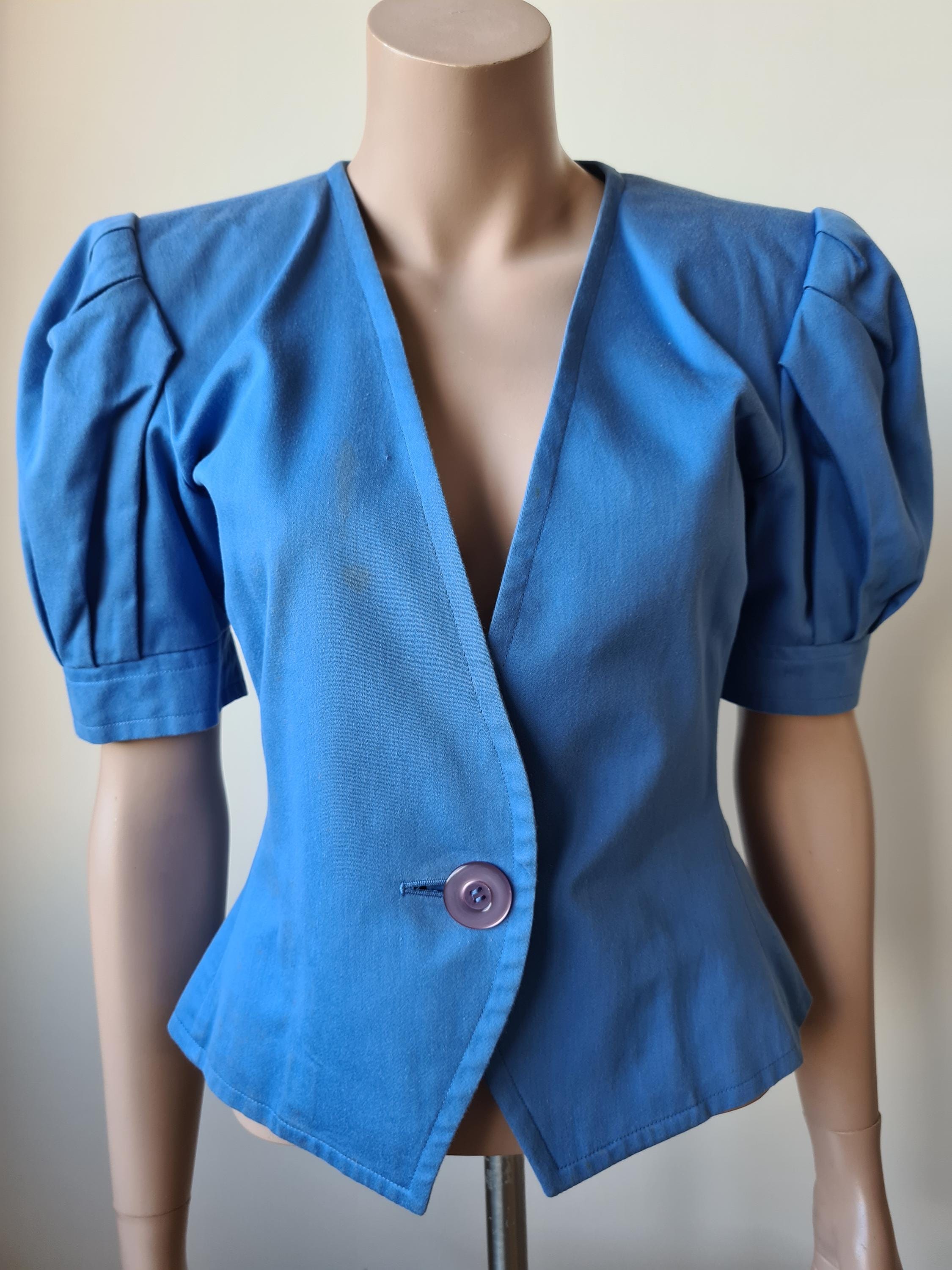 Vintage 1990s, Yves SAINT LAURENT* Blue Cotton JACKET, S