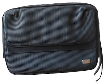 Vintage 2000s, DUNHILL* grey canvas and leather clutch, man accessories, luxury leather goods