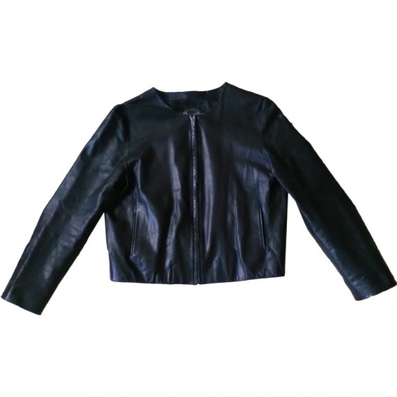 REVILLON* : vintage 90s black leather jacket, M, b