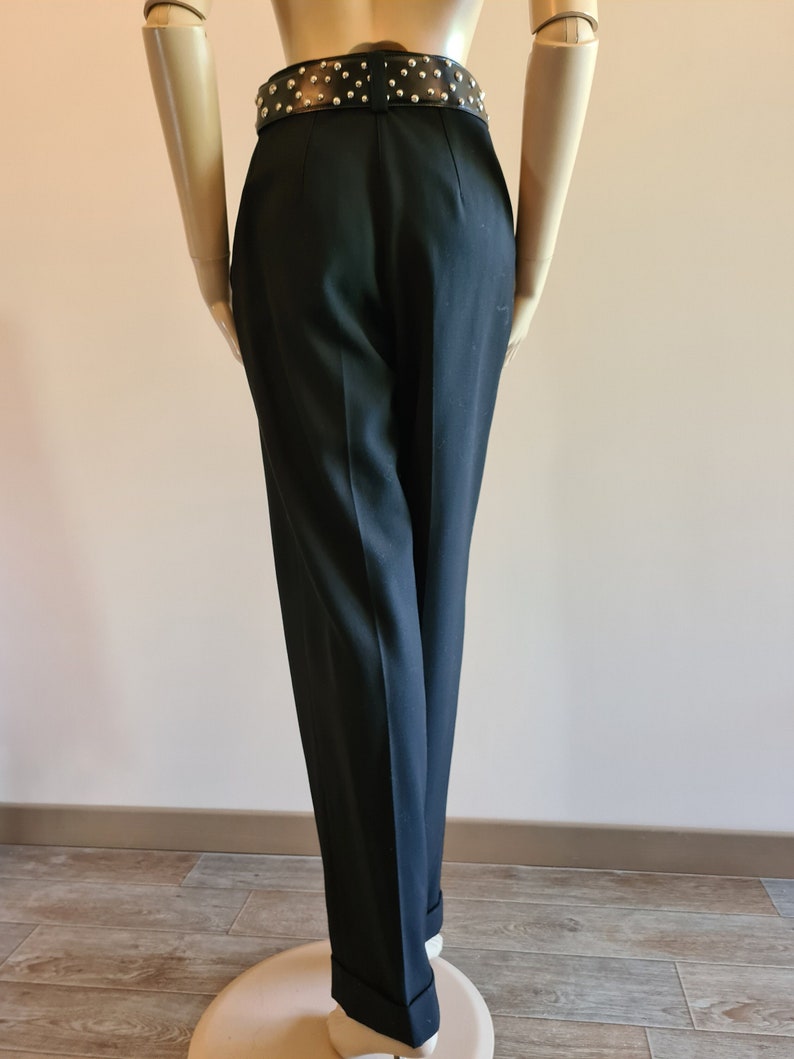 Vintage 1990s, CLAUDE MONTANA black wool pants, XS, luxury woman clothing, winter pants, warm trousers, wide wool trousers, Paris, France image 2