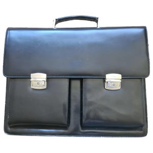 Vintage 1980s, EMANUEL UNGARO* cartable cuir noir, sacoche cuir noir, sac femme luxe 80, accessoire travail, Ungaro vintage 1980