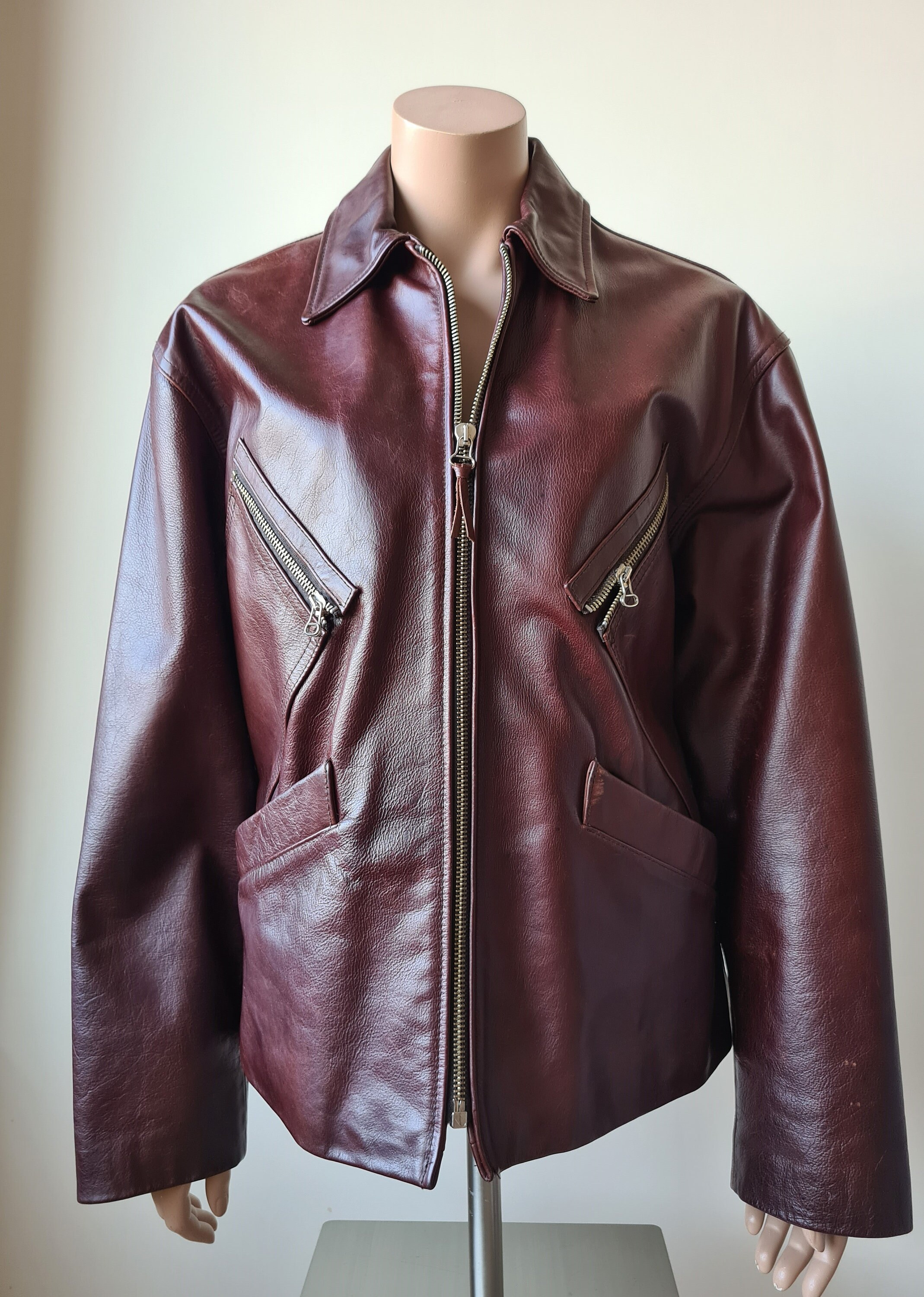 Vintage 1990 Jean Paul GAULTIER Burgundy Leather Coat M - Etsy