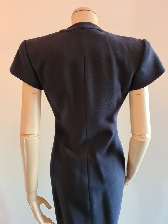 Vintage 1980s, VALENTINO* navy blue wool dress, X… - image 6