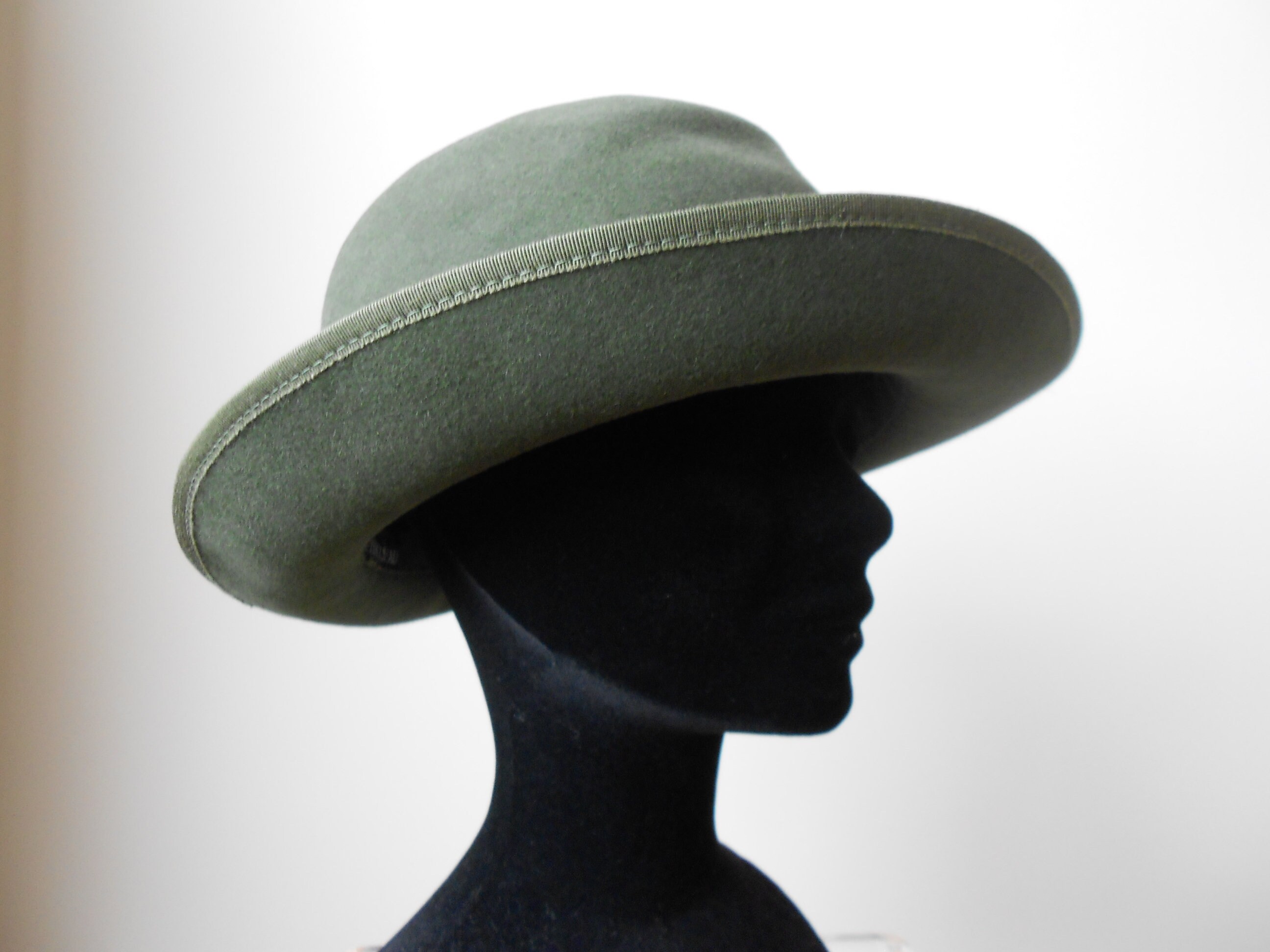 Jean-Charles Brosseau Made In France Wool Hat with Flower Accent Jean-Charles Brosseau Chapelier Green Wool Felt Bowler Style  main image 2