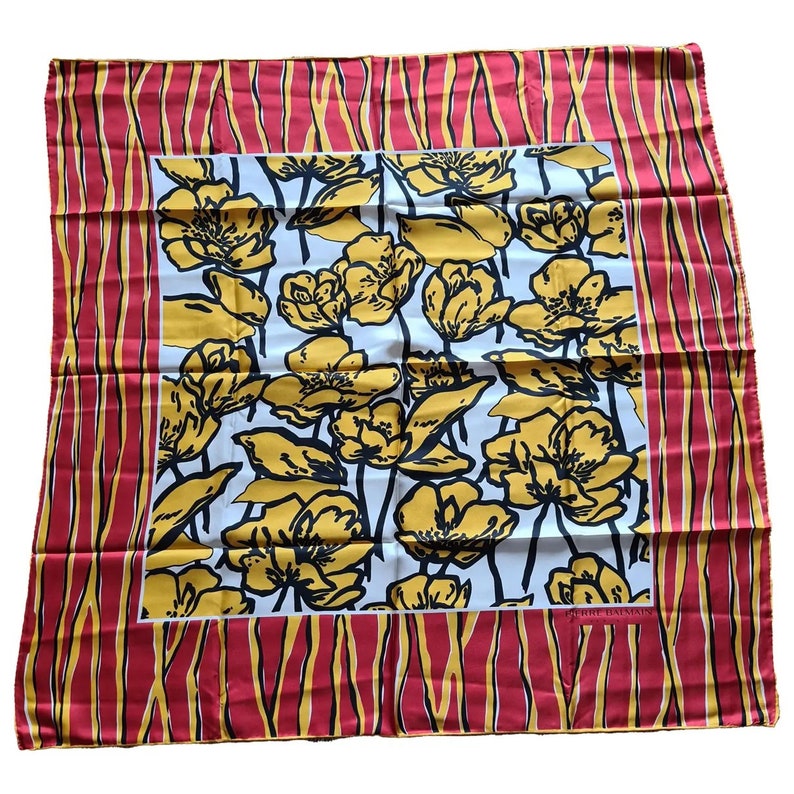 Foulard Vintage Pierre Balmain - Soie Rouge, Dimensions 85x88 Cm, Occasion - Écharpe De Luxe