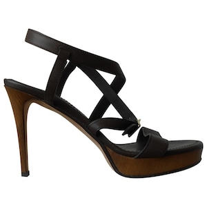 Vintage 2000, RALPH LAUREN* brown leather platform SANDALS, 9B, luxury sandals, evening shoes, high heels, platform shoes, luxury shoes