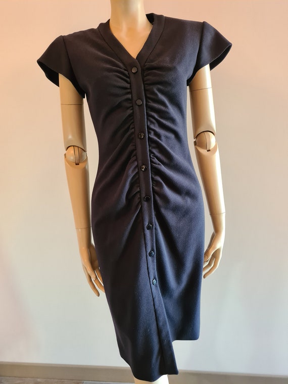 Vintage 1980s, VALENTINO* navy blue wool dress, X… - image 3
