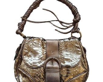 Vintage 2000s, WALTER STEIGER* golden python leather handbag, exotic leather shoulder bag, woman luxury accessories, gold leather handbag