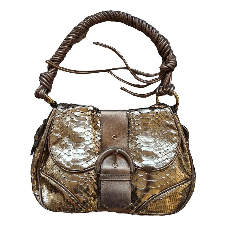 Sac femme en cuir de python doré, Walter Steiger, Business Style, vue de face, posé à plat sur fond blanc