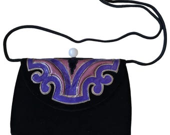 Vintage 1980s, GIVENCHY* black velvet handbag, woman luxury evening bag, Paris, made in France, vintage luxury accessories 80s, shoulder bag