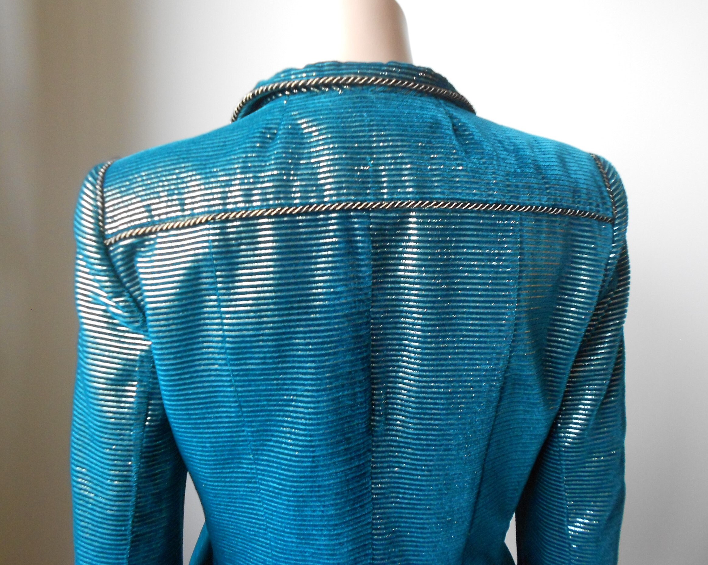 Veste Vintage GERMAINE BACQUIE Années 80 - Velours Vert Et Or, Taille M, Fait Main, Parfait état