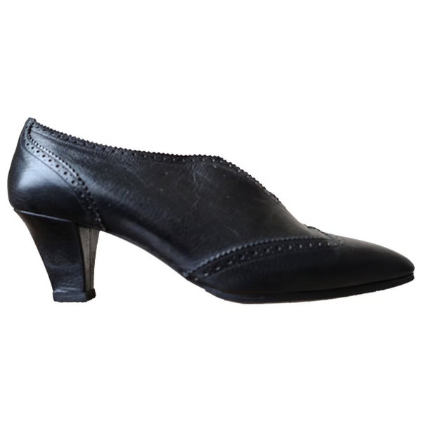 Vintage 1980s, ANGELO TARLAZZI* low boots cuir noir, 36, chaussures femme luxe, bottines cuir noir, Paris, France, accessoires luxe 80s