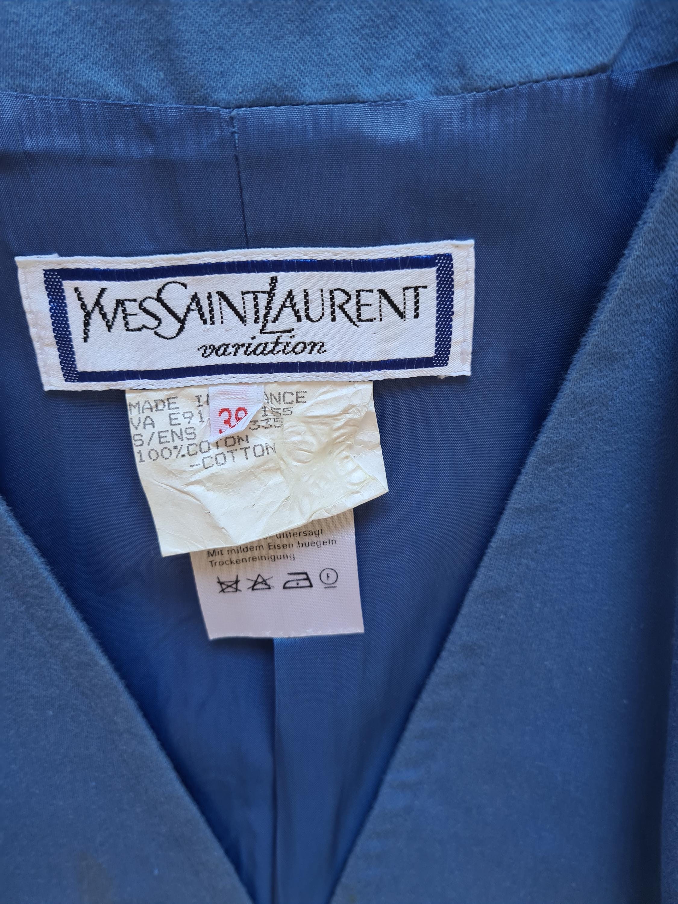 Vintage 1990s, Yves SAINT LAURENT* Blue Cotton JACKET, S, Ysl