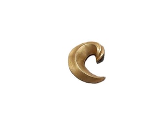 Vintage 1980s, LANVIN* golden metal brooch in form of a wave, old jewel, couture jewelry, Jeanne Lanvin, Paris, French designer 80s