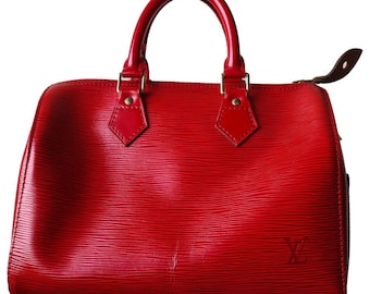 Vintage 1990s, Louis VUITTON* red leather handbag, "Speedy" handbag, woman luxury leather bag, Vuitton vintage 1995, Paris, made in France