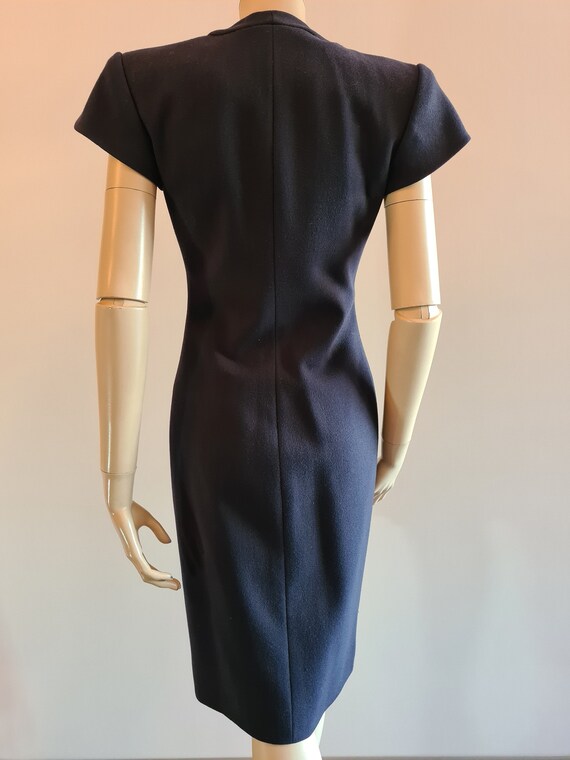 Vintage 1980s, VALENTINO* navy blue wool dress, X… - image 5