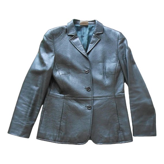 Akris, Vintage 1990s, AKRIS* veste cuir vert, M, pardessus luxe femme, manteau cuir 90, Paris