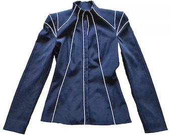Vintage 1990s, THIERRY MUGLER* black silk jacket, S, woman luxury blazer, Paris haute couture, France, summer luxury blazer, collector piece