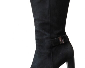 GUCCI* vintage 1990s, bottes daim noir à talons hauts, 40.5 EU, bottes femme cuir luxe, bottines femme suede noir, Paris, France