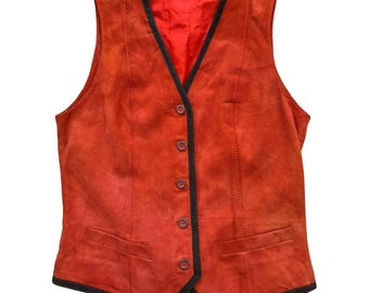 Vintage 1980, HERMES* red leather sleeveless jacket, S, luxury top, luxury woman jacket, vintage 80, collector piece, haute couture 80s