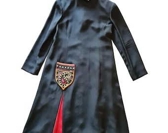 Vintage 1980s, BOB MACKIE*, long black silk dress, L, cocktail dress, Made in France, Paris, luxury fashion, evening dress, US designer 80