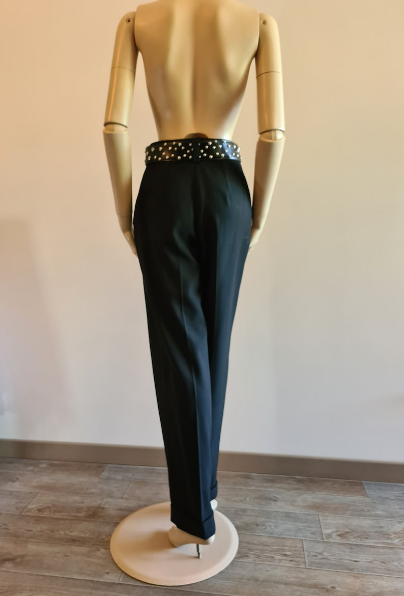 Vintage 1990s, CLAUDE MONTANA black wool pants, XS, luxury woman clothing, winter pants, warm trousers, wide wool trousers, Paris, France image 9