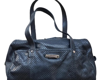 Vintage 2000s, JEAN PAUL GAULTIER* black leather shoulderbag, perforated leather bag, woman luxury accessories, France, bowling bag