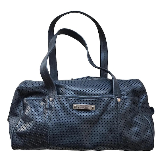 Vintage 2000s, JEAN PAUL GAULTIER* Sac en cuir noir perforé, sac à main femme, maroquinerie luxe, Paris, accessoire femme cuir, sac bowling