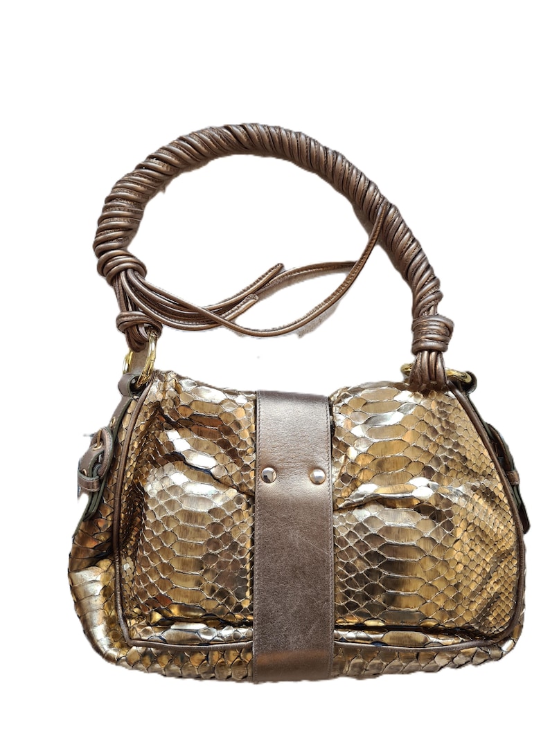 Sac femme en cuir de python doré, Walter Steiger, Business Style, vue de dos, posé à plat