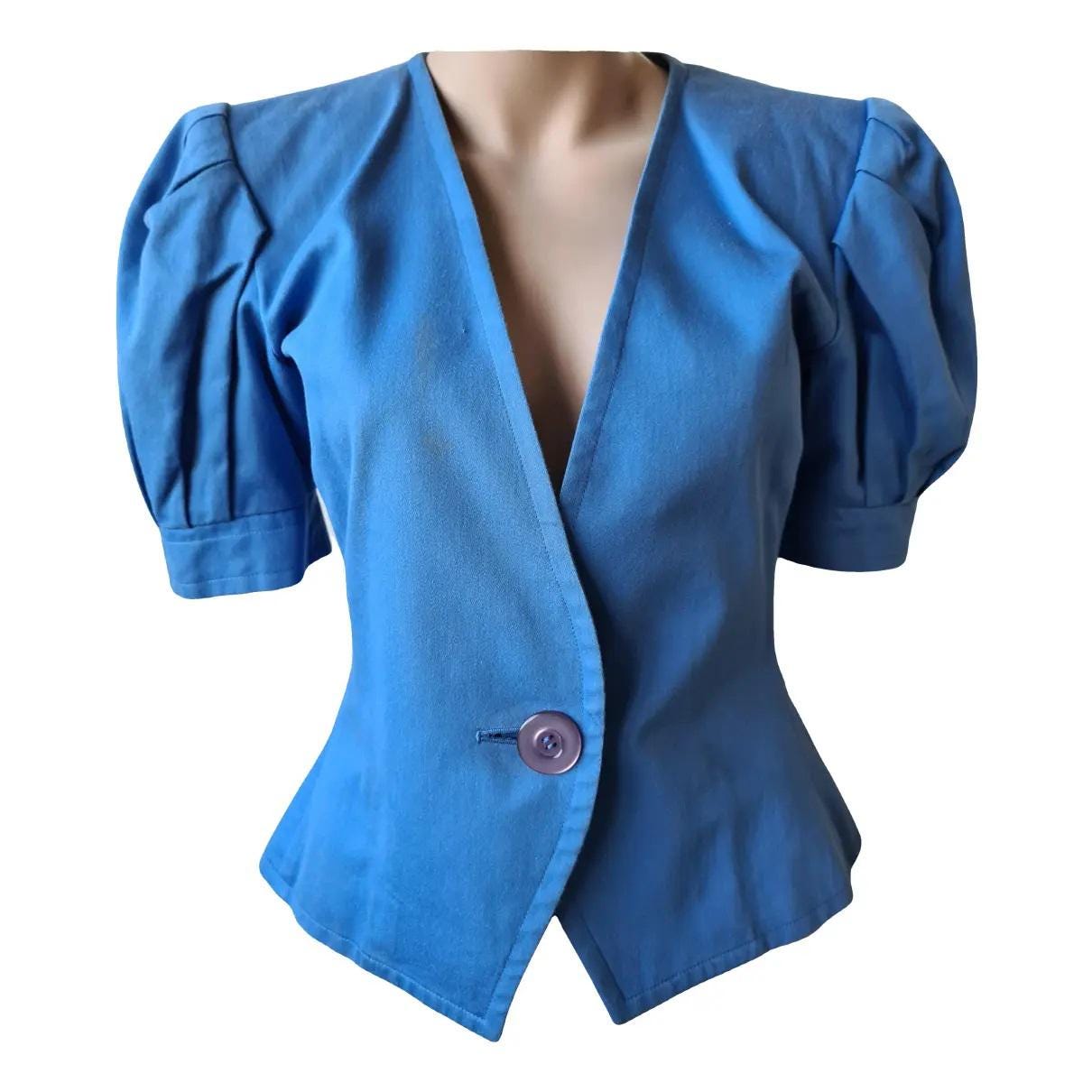 【Yves Saint Laurent】1990s Blue Jacket Vintage 1990s, Yves SAINT LAURENT* Blue Cotton JACKET, S