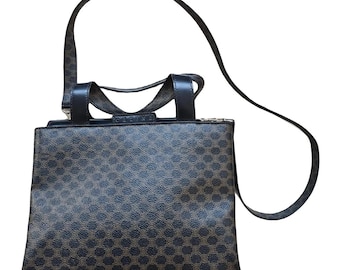 Vintage 2000s, CELINE* black leather and canvas handbag, leather and Triomphe canvas bag, woman luxury accessories,