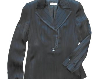 Chaqueta de viscosa negra EMPORIO ARMANI*, años 90, talla M, blazer de lujo, elegante atuendo para mujer, París.