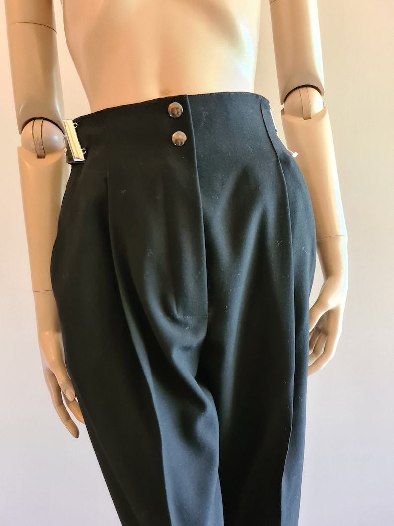 Vintage 1990s, CLAUDE MONTANA black wool pants, XS, luxury woman clothing, winter pants, warm trousers, wide wool trousers, Paris, France image 5