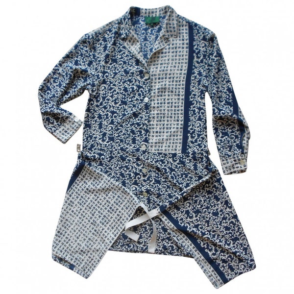 Vintage 1990s, Jean Paul Gaultier*, robe viscose bleu et écru, robe calligraphie Jean-Paul Gaultier, robe chemise, mode JUNIOR GAULTIER 90
