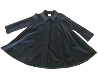 Vintage 1990s, EMMANUELLE KHANH* black wool and cashmere coat, L, 90s luxury coat, vintage black cape, woman winter coat, warm jacket 90