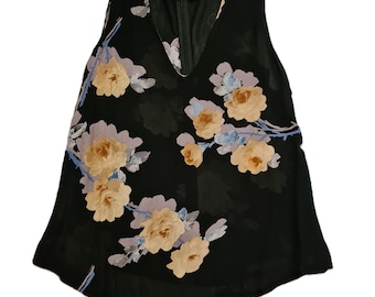 Vintage 1990s, SONIA RYKIEL* woman black top with flower prints, M, luxury top, Paris, France, summer tanktop, chic summer blouse, 90s style