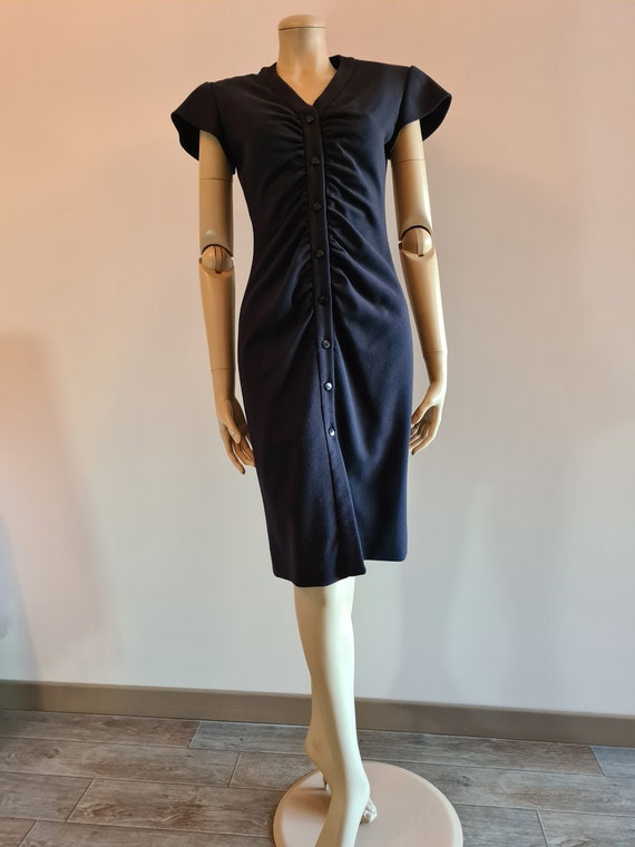 Vintage 1980s, VALENTINO* navy blue wool dress, X… - image 4