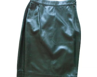 Yves Saint Laurent* Vintage 1980s, green leather skirt, XS, Saint Laurent Rive Gauche, collector skirt, Paris, Made in France, miniskirt