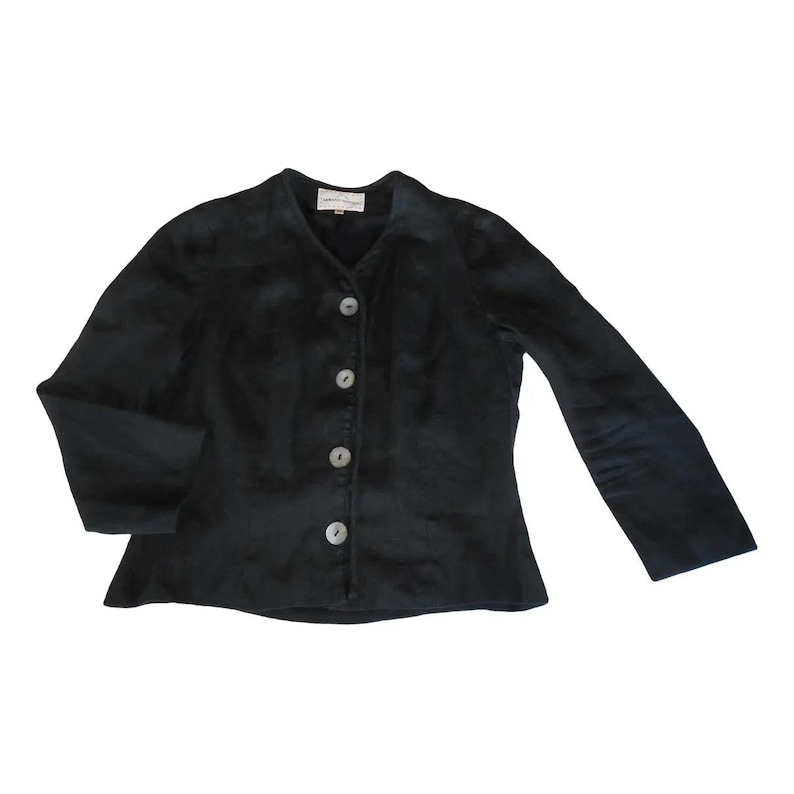 Veste Ventilo Vintage Années 90 – Lin Noir, Taille 38, été/printemps