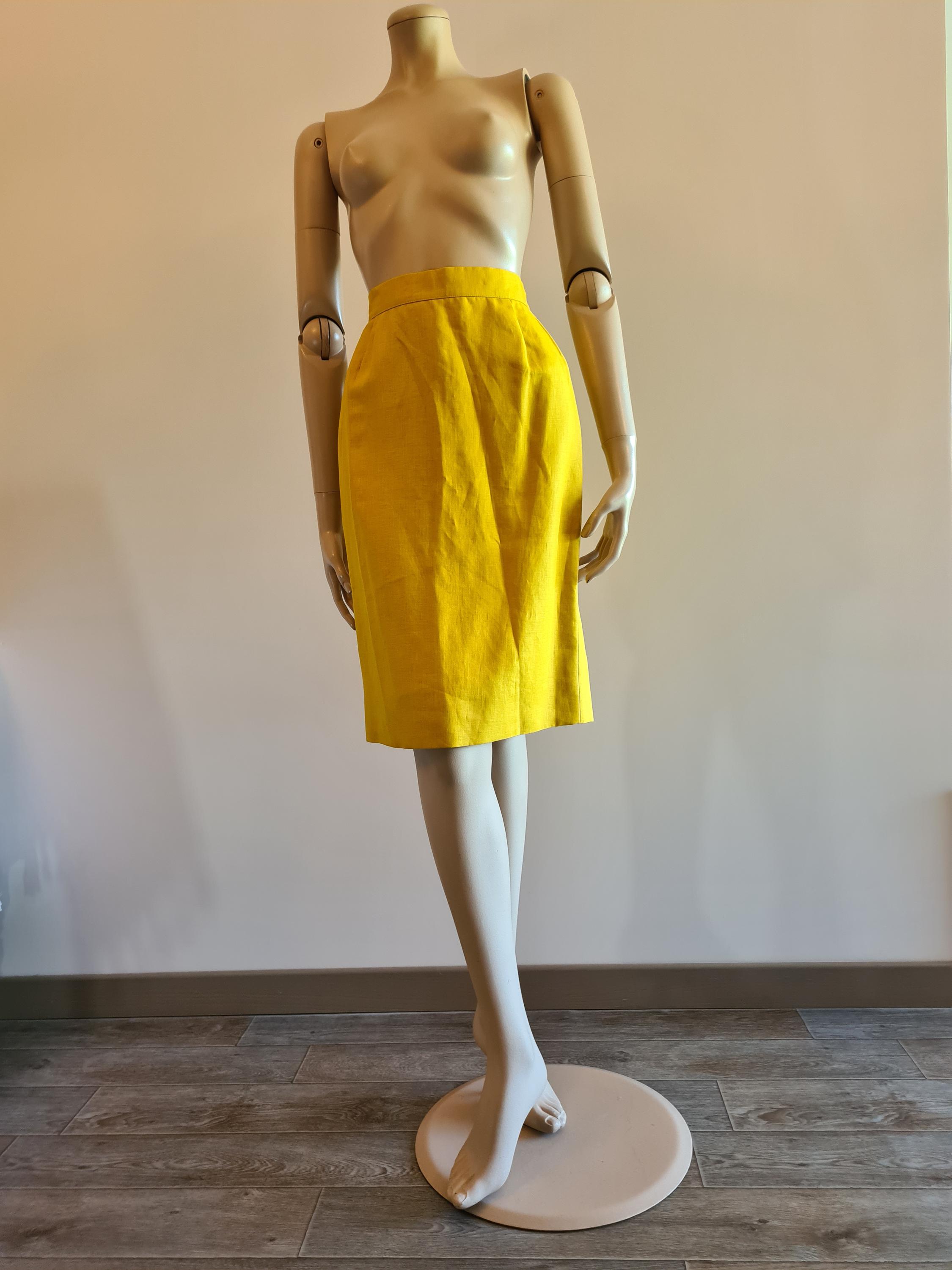 Vintage 1990s, Yves SAINT LAURENT* Yellow Linen Skirt, YSL