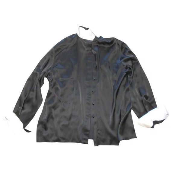 Claude Montana, Vintage 1980s, CLAUDE MONTANA* blouse en soie noir et blanc, M, chemise femme luxe, Haute Couture, Paris, France, top soie, Montana 80s